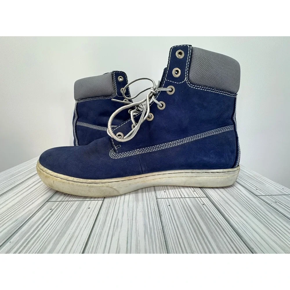 Mens Timberland Sneakers Leather Lace‎ Up Ankle High Top Blue Grey Shoes Sz 11.5
